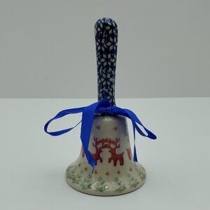 Polish Pottery Reindeer Bell Boleslawiec Christmas Holiday Decoration